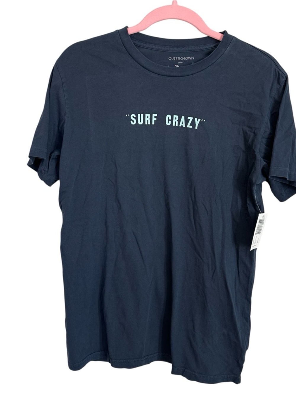 OuterKnown Mens Short Sleeve Crewneck Organic Cotton Surf Crazy T-Shirt Sz S NWT